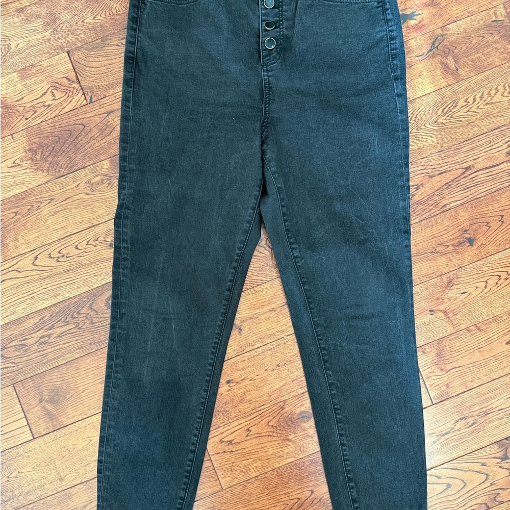 Ann Taylor button fly skinny 10 High-Waisted Black Denim Jeans
